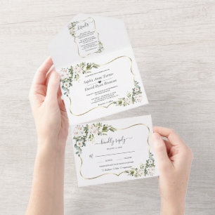 Weiße Kaiserlilien Gold Gold Rahmen Hochzeit All In One Einladung