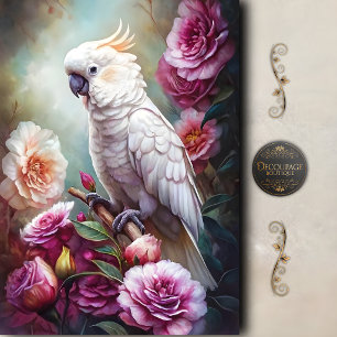 Weiße Kakadu-Rosengarten-Decoupage Seidenpapier