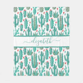 Weiße Kakteen, weißes Muster, Monogramm Fleecedecke