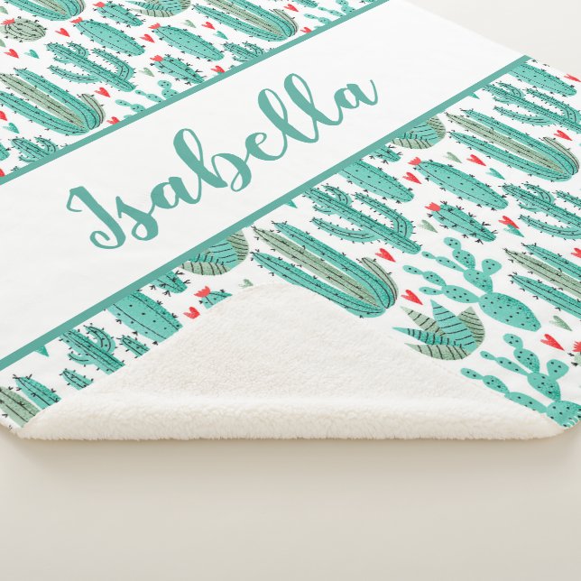 Weiße Kakteen, weißes Muster, Monogramm Sherpadecke (3/4)