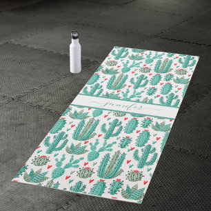 Weiße Kakteen, weißes Muster, Monogramm Yogamatte