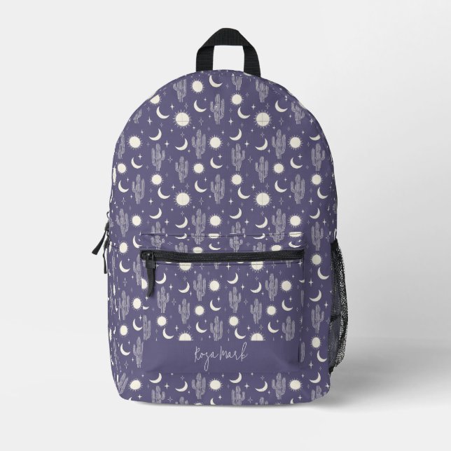 Weiße Kaktusmuster Bedruckter Rucksack (Vorderseite)