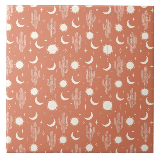 Weiße Kaktusmuster Fliese (Vorderseite)