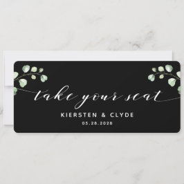 Weiße Kalligraphie-Grüne Nehmen Sie Ihre Sitzplati Einladung