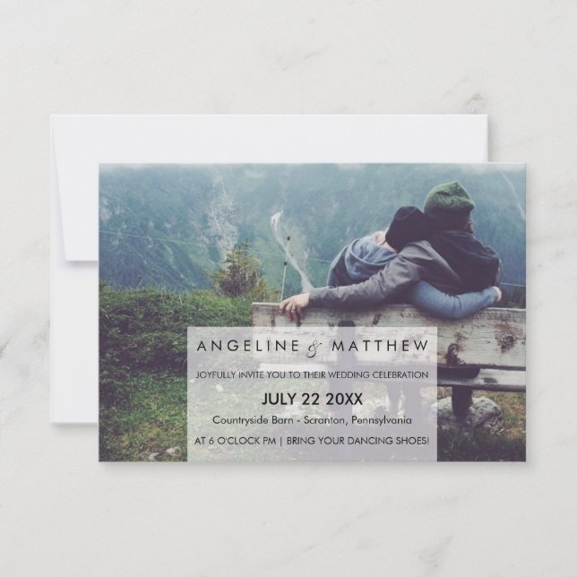 Weiße Kalligraphie| Verbleibendes Foto Hochzeit vo Einladung (Vorderseite)