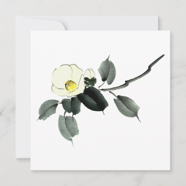 Weiße Kamellia sumi Tinte und japanische Wasserfar Dankeskarte (Vorderseite)