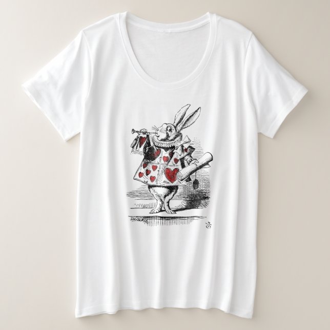 Weiße Kaninchen-Alice im Wunderland für Frauen plu Große Größe T-Shirt (Design vorne)