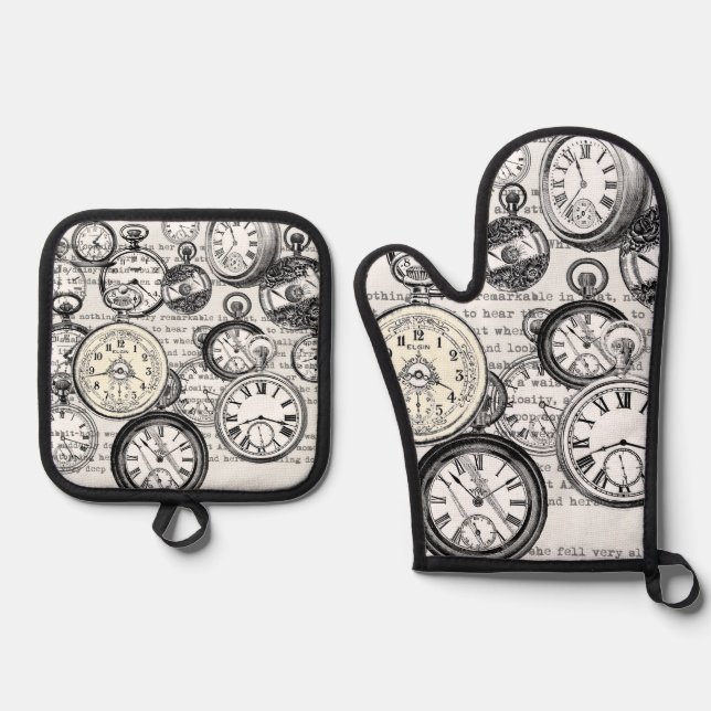 Weiße Kaninchen-Alice im Wunderland Ofenhandschuh & Topflappen-Set (Vorderseite)