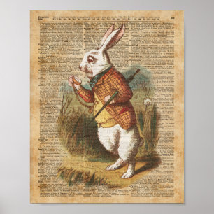 Weiße Kaninchen Alice im Wunderland Vintage Art Poster
