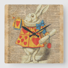 Weiße Kaninchen-Alice im Wunderland-Vintage Grafik Quadratische Wanduhr