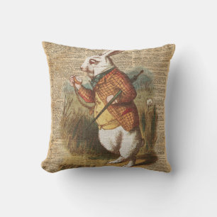 Weiße Kaninchen-Alice im Wunderland-Vintage Kunst Kissen