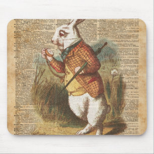 Weiße Kaninchen-Alice im Wunderland-Vintage Kunst Mousepad