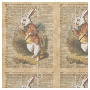 Weiße Kaninchen-Alice im Wunderland-Vintage Kunst Stoff