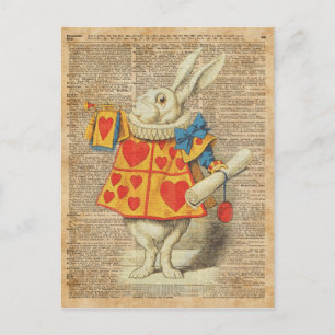 Weiße Kaninchen-Alice-im-Wunderland-Vintage-Kunstw Postkarte