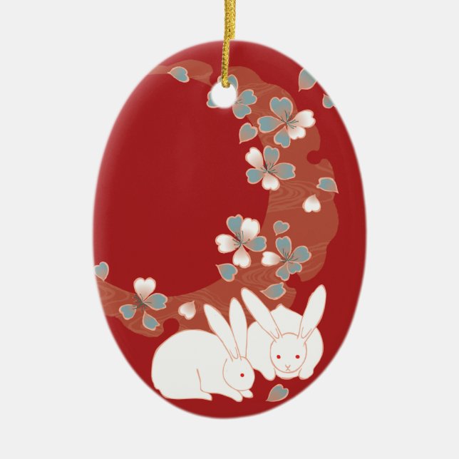 Weiße Kaninchen Japanische Kunst Keramik Ornament (Vorne)
