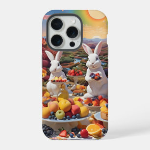 Weiße Kaninchen mit Früchte-Landschaft iPhone 15 Pro Hülle
