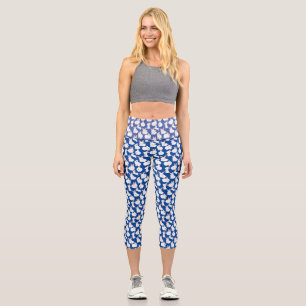 Weiße Kaninchen Muster 01.bw Blue BG Capri Leggings