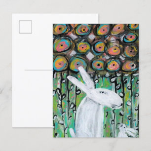 Weiße Kaninchen und Blume Postkarte