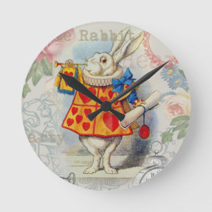 Weiße Kaninchenherzen Alice Klassiker Runde Wanduhr