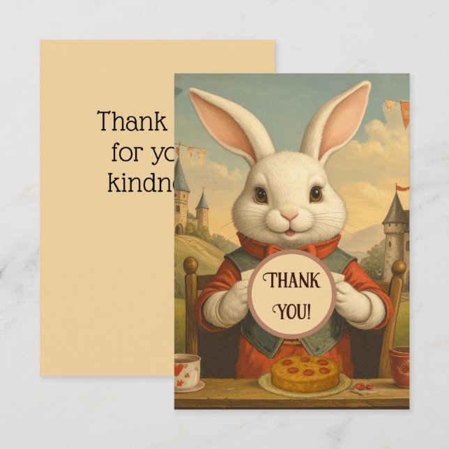 Weiße Kaninchenherzen verzaubertes Wunderland Dankeskarte (Vorne/Hinten)