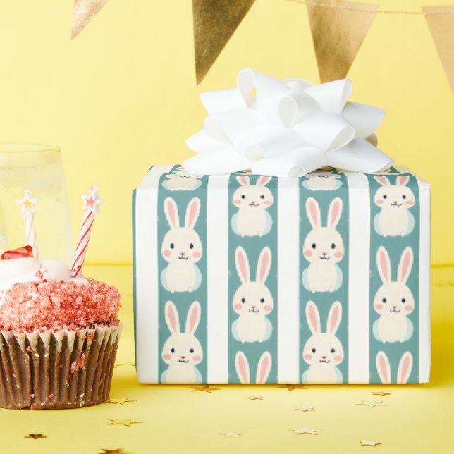 Weiße Kaninchenstreifen Geschenkpapier (Geburtstagsparty)