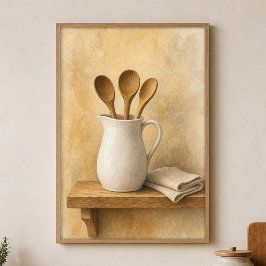 Weiße Kanne und Holzlöffel Aquarellposter Poster