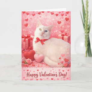 Weiße Katz Valentinstag Herzen Karte