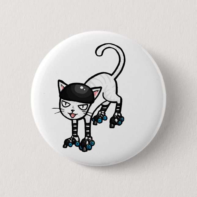 Weiße Katze auf rollerskates Button (Vorderseite)