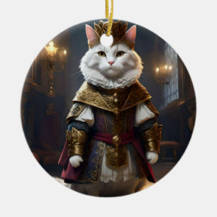 Weiße Katze aus der Renaissance, Keramik Ornament