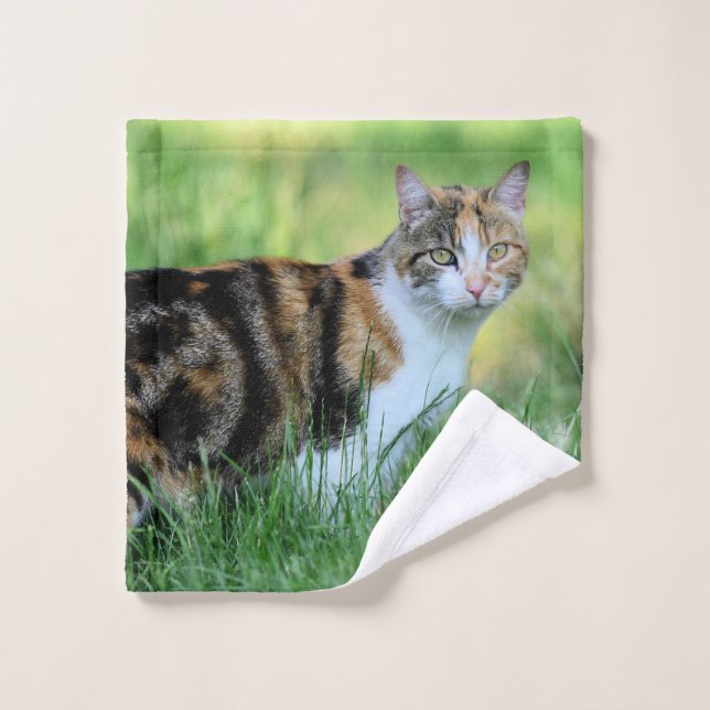 Weiße Katze Badhandtuch Set (Waschlappen)