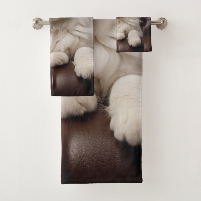 Weiße Katze Badhandtuch Set (Insitu)