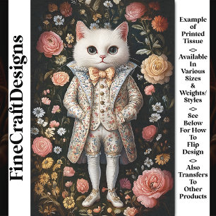 Weiße Katze Barock besticktes Outfit CB7 Découpage Seidenpapier