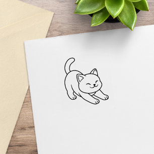 Weiße Katze beim Strecken 1x1 Gummistempel