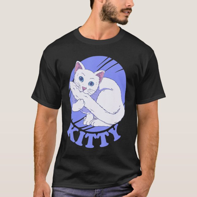 Weiße Katze bittet Schwanz T-Shirt (Vorderseite)
