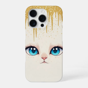 Weiße Katze Blaue Augen Minimalistischer Goldener  iPhone 16 Pro Hülle