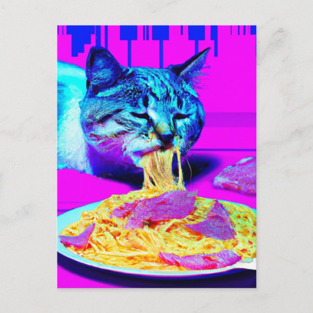 Weiße Katze Eating Spaghetti generativecontent Postkarte (Vorderseite)