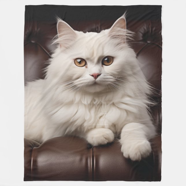 Weiße Katze Fleecedecke (Vorderseite)