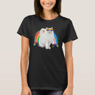 Weiße Katze Gay Pride Lgbt Regenbogenflagge Sonnen T-Shirt