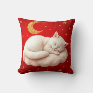 🐱 Weiße Katze Gemütliches Schlafheim Stil Rot ❤️ Kissen