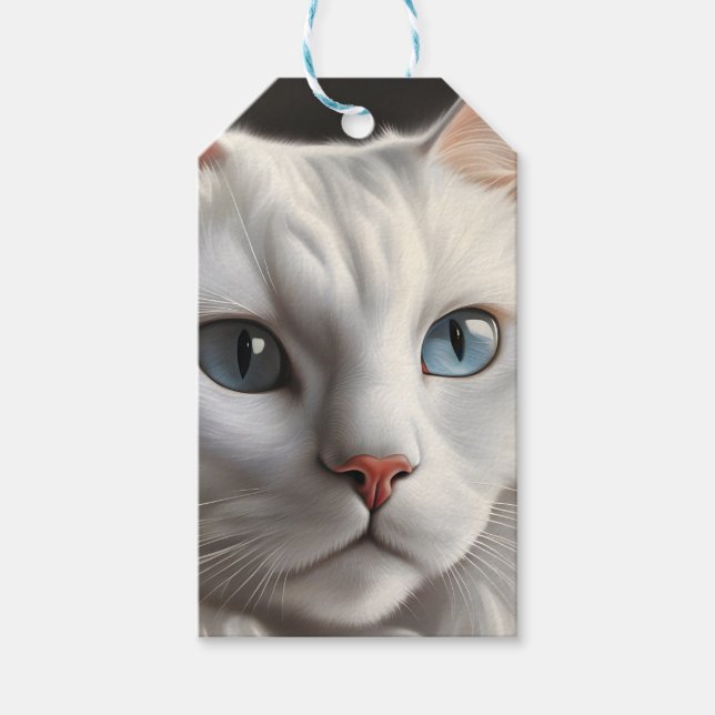 Weiße Katze Geschenkanhänger (Vorderseite)