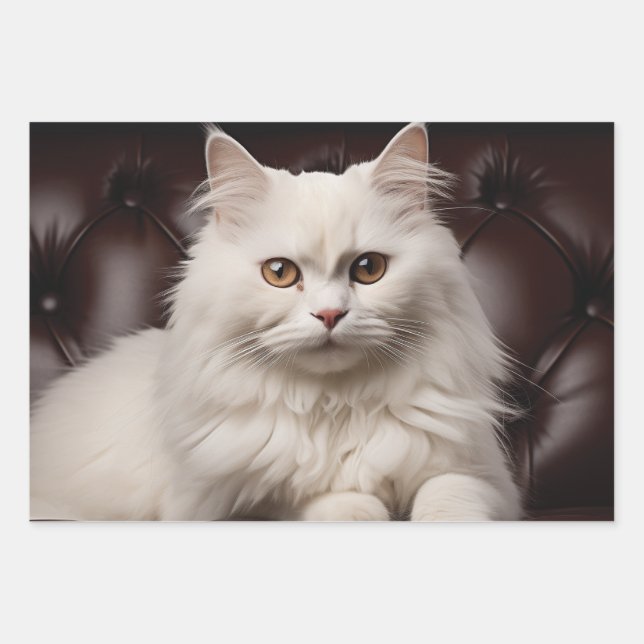 Weiße Katze Geschenkpapier Set (Vorderseite)