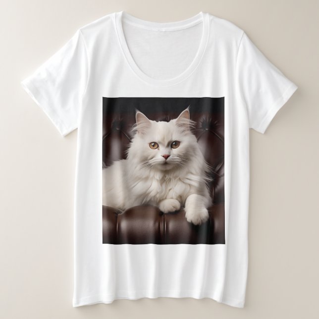 Weiße Katze Große Größe T-Shirt (Design vorne)