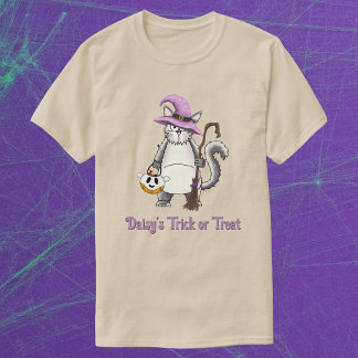Weiße Katze Hexe Launische Halloween Süßigkeit Uni T-Shirt