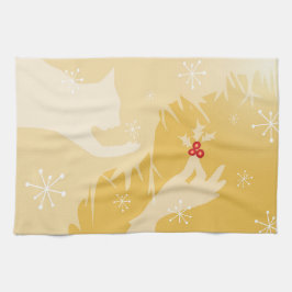 Weiße Katze & Holly, Gold, Teetuch Geschirrtuch