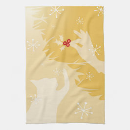 Weiße Katze & Holly, Gold, Teetuch Geschirrtuch
