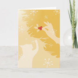 Weiße Katze & Holly, in Gold, Weihnachtskarte Karte