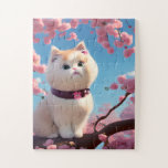 Weiße Katze im Frühling Puzzle<br><div class="desc">Eine schöne weiße Katze in einem Jigsaw Puzzle im Frühjahrsgeschoss.</div>