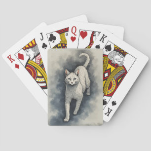 Weiße Katze im Stil einer chinesischen Tuschezeich Spielkarten