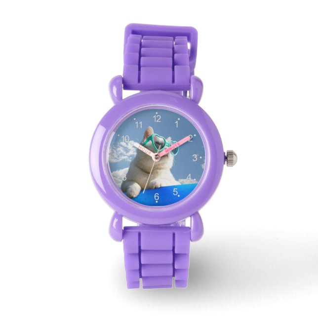 Weiße Katze im Urlaub Armbanduhr (Vorderseite)