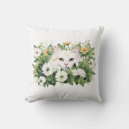 Weiße Katze in Aquarellen Kissen